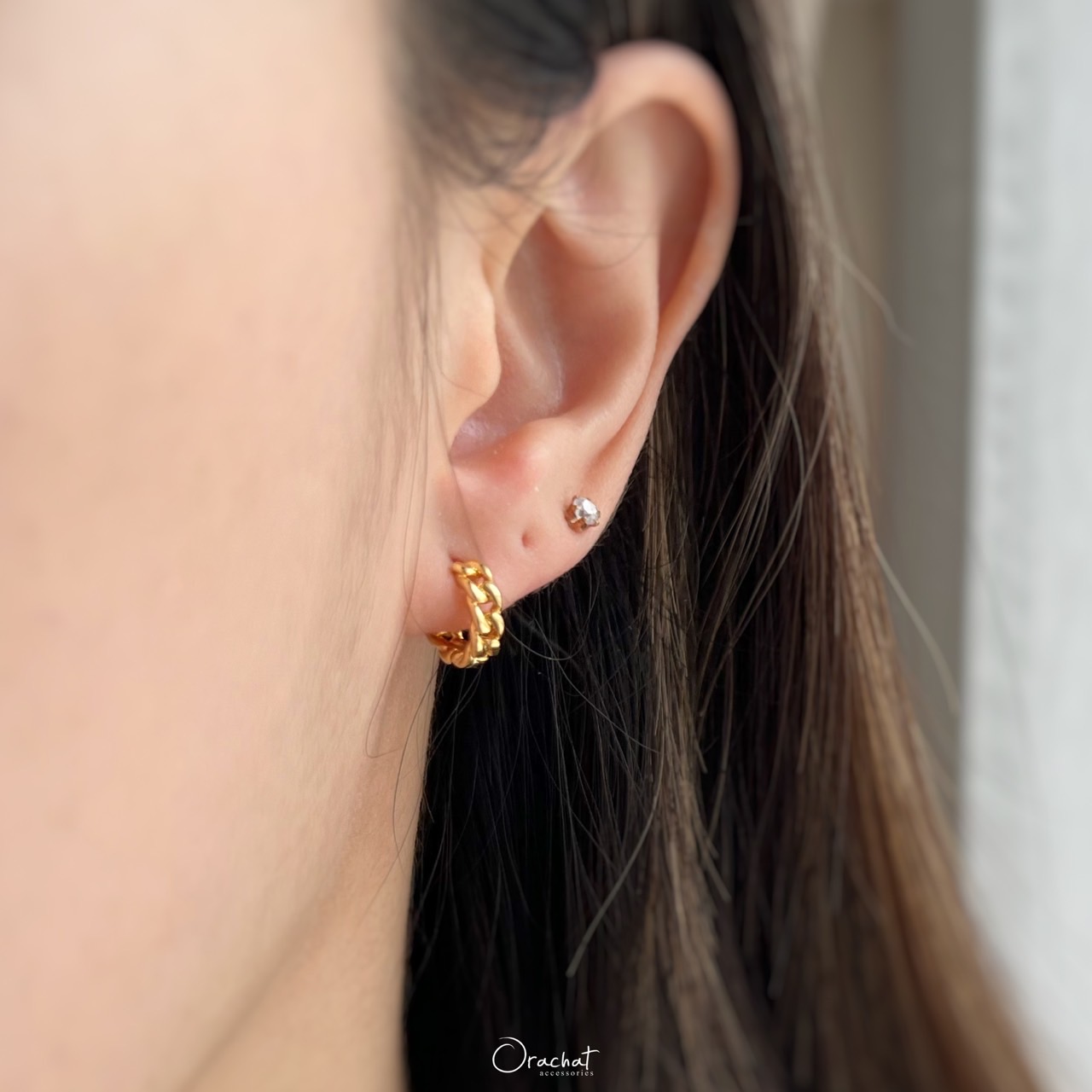  TINY CHAIN 14K HOOP Earrings